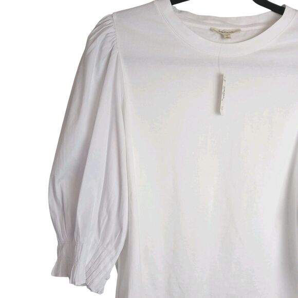 Madewell NWT White Size Small   Puff Sleeve Knit Top NV971 Mixed Media MSRP $52 - Picture 4 of 12